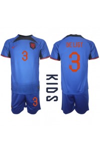 Nederland Matthijs de Ligt #3 Babyklær Borte Fotballdrakt til barn VM 2022 Korte ermer (+ Korte bukser)
